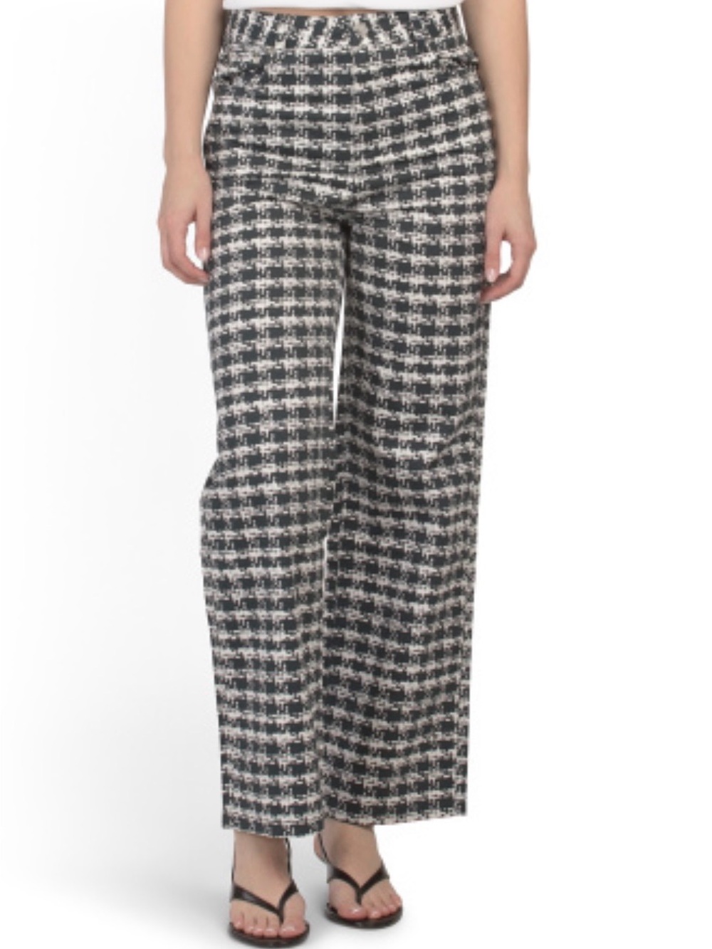 Terez Black & White Houndstooth Wide-Leg Pants